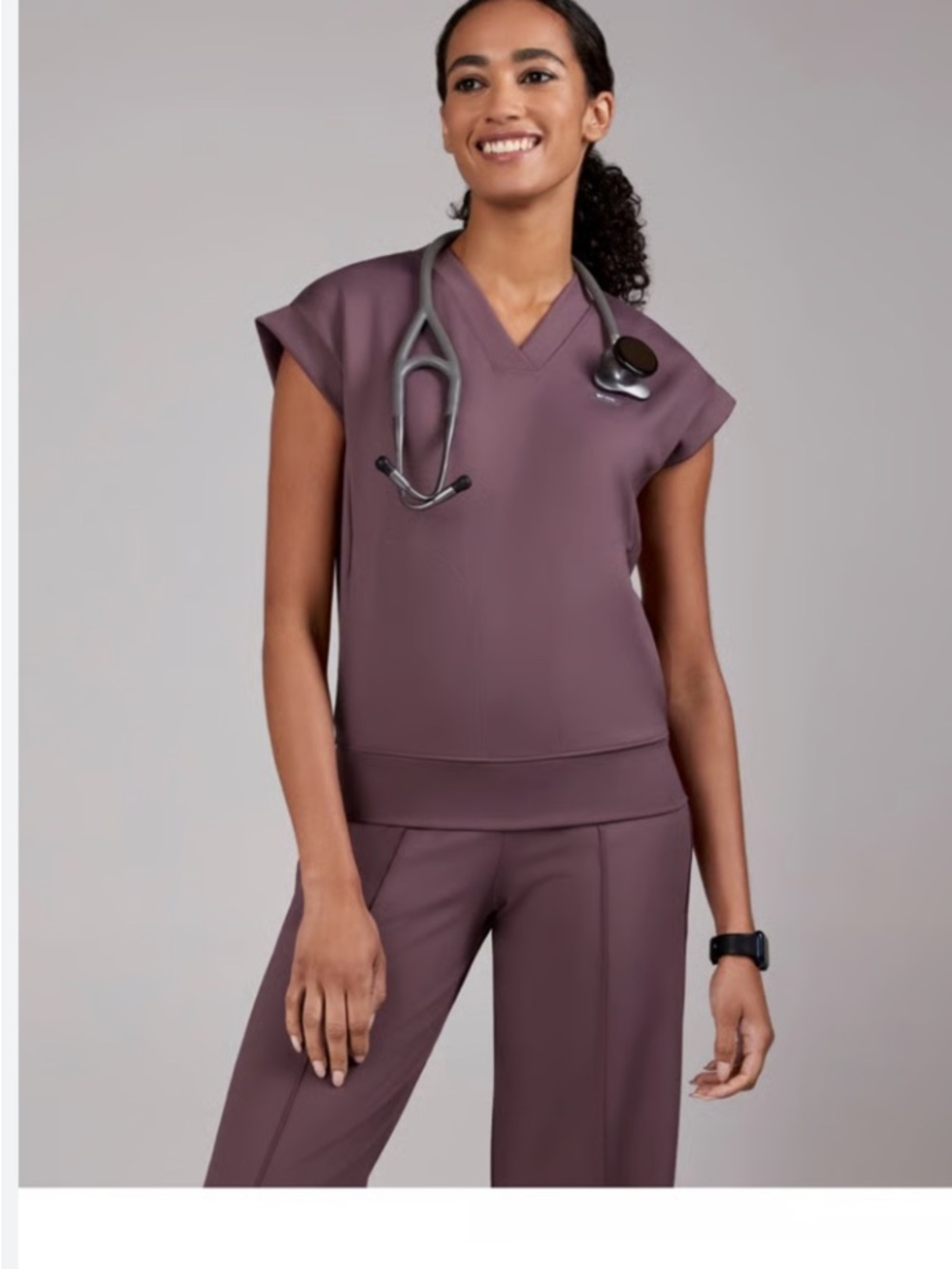 Figs Women's V-Neck Scrub Top and bottom in Plum set